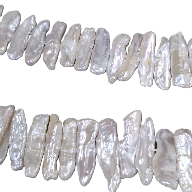 Ivory White Middle-drilled Biwa Stick Genuine Freshwater Pearls for Jewellery Making