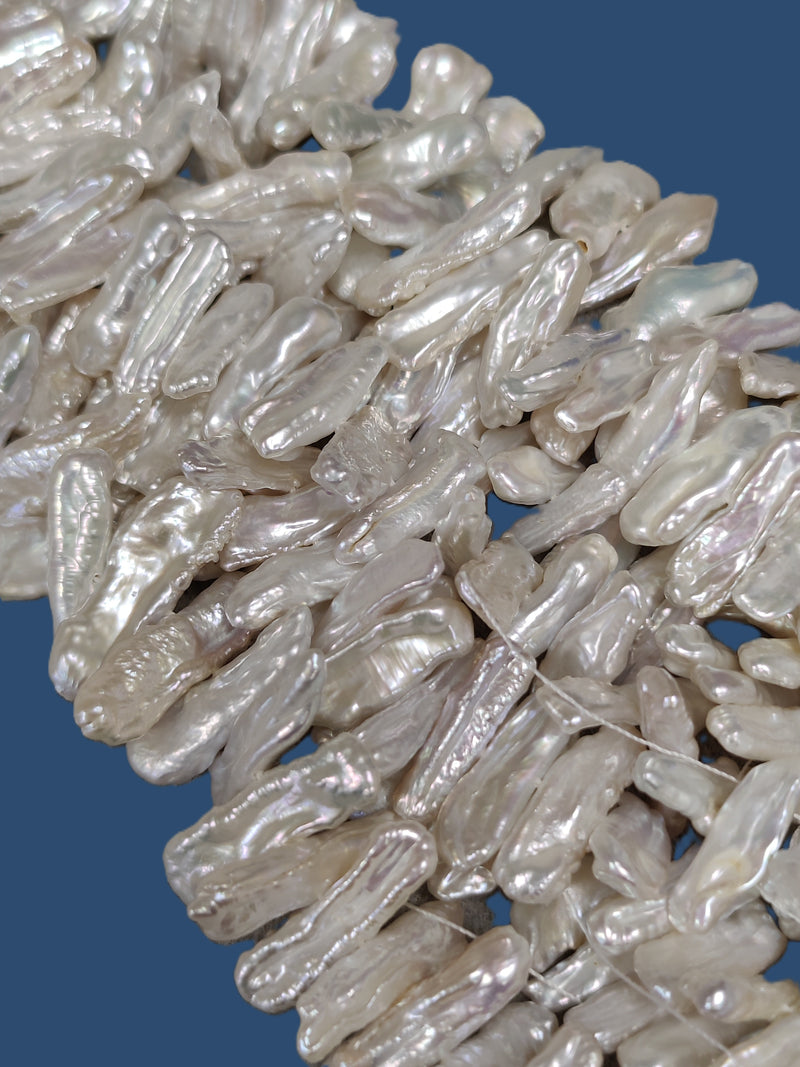 Ivory White Middle-drilled Biwa Stick Genuine Freshwater Pearls for Jewellery Making