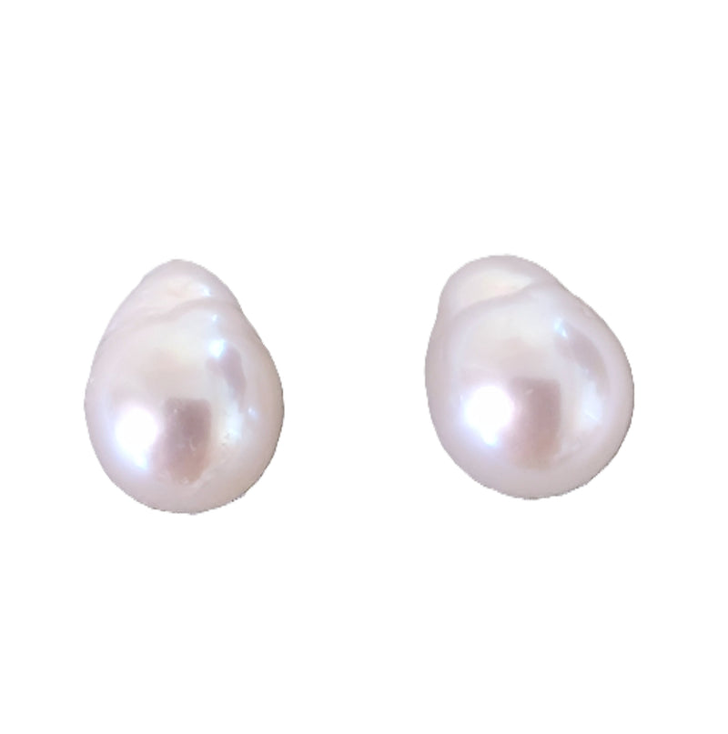 White Teardrop Half-drilled Freshwater Pearls for Making Earrings AA - 1 Pair Large