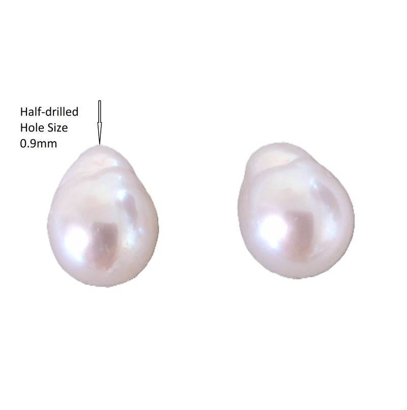 White Teardrop Half-drilled Freshwater Pearls for Making Earrings AA - 1 Pair Large