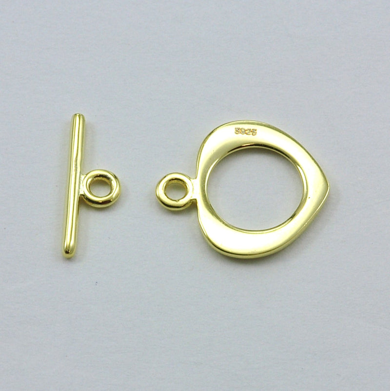 Gold Vermeil 925 Sterling Silver Heart Ring Bar Toggle Clasp Jewellery Findings 12mm