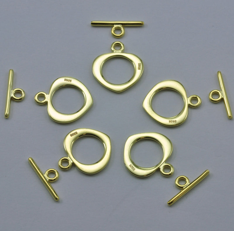 Gold Vermeil 925 Sterling Silver Heart Ring Bar Toggle Clasp Jewellery Findings 12mm