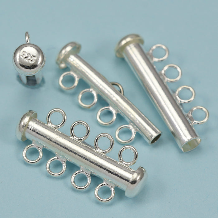 925 Sterling Silver 2, 3 -strand Tube Slide Clasp for Jewellery Making Findings