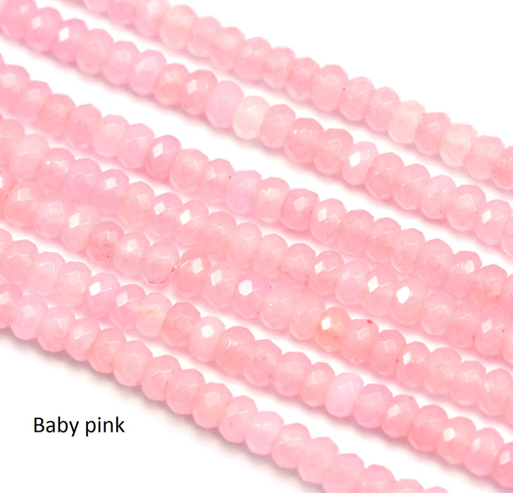 4 mm faceted rondelle agate semi-precious gemstone beads for Jewellery making , in a choice of Pinks , purples , reds and orange