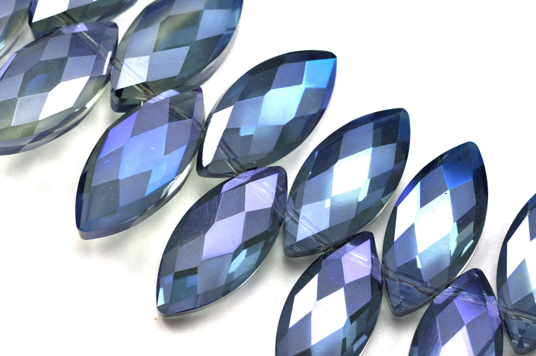 9x 25mm Large Frosted Faceted Pointed Oval Cut Glass Crystal Beads