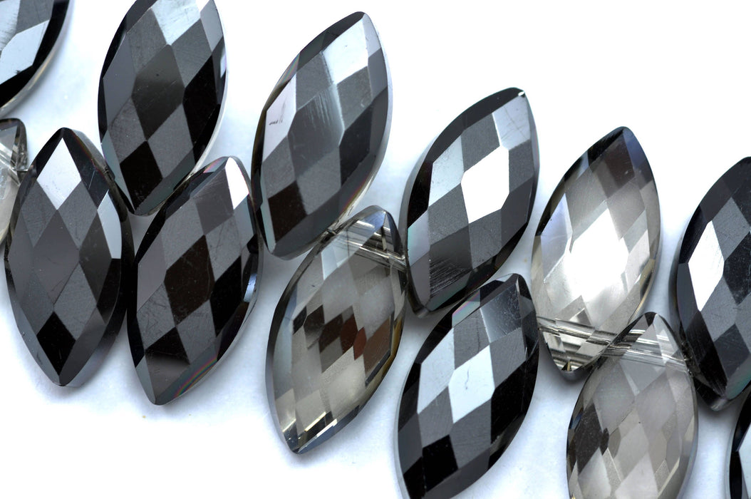 9x 25mm Large Frosted Faceted Pointed Oval Cut Glass Crystal Beads