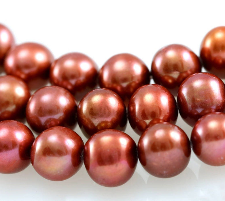 10-11mm Terracotta Red Near Round Freshwater Pearls Beads for Jewellery Making