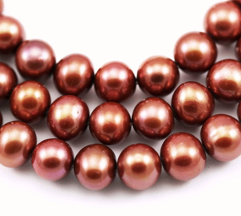 10-11mm Terracotta Red Near Round Freshwater Pearls Beads for Jewellery Making