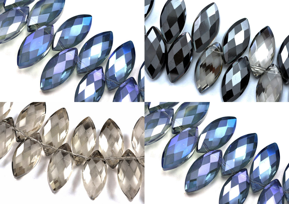 9x 25mm Large Frosted Faceted Pointed Oval Cut Glass Crystal Beads