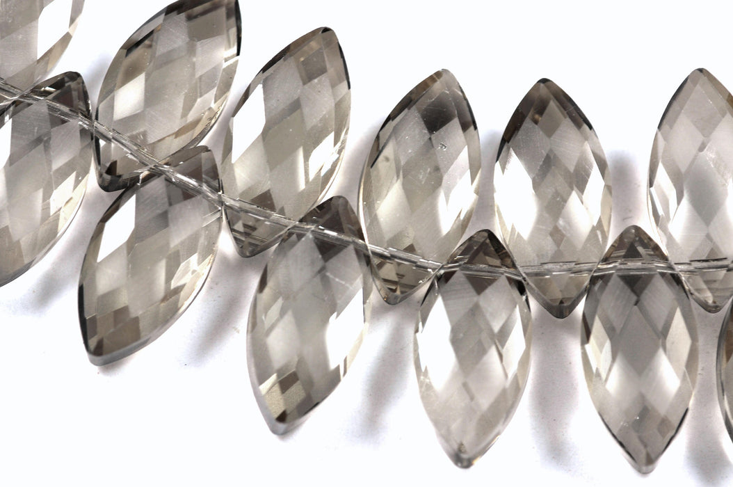 9x 25mm Large Frosted Faceted Pointed Oval Cut Glass Crystal Beads