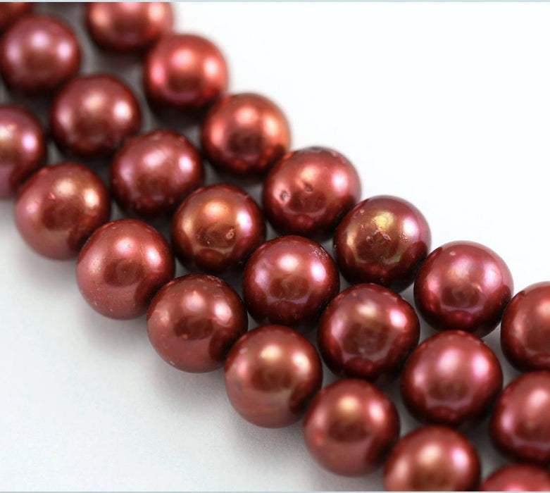 10-11mm Terracotta Red Near Round Freshwater Pearls Beads for Jewellery Making