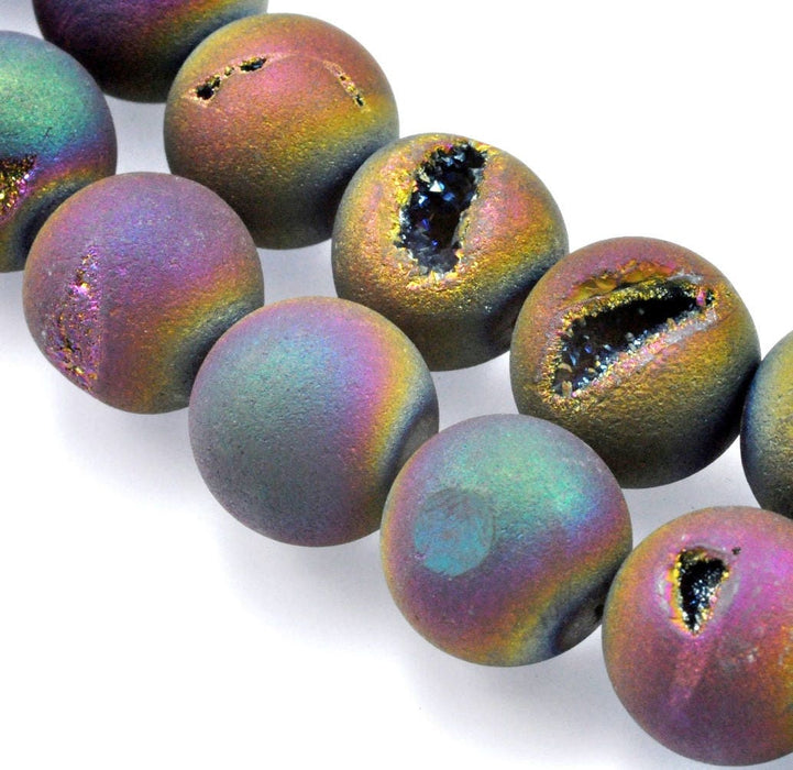 Titanium Coated Druzy Quartz Agate Round Gemstone Beads for Jewellery Making . Choose from small to large