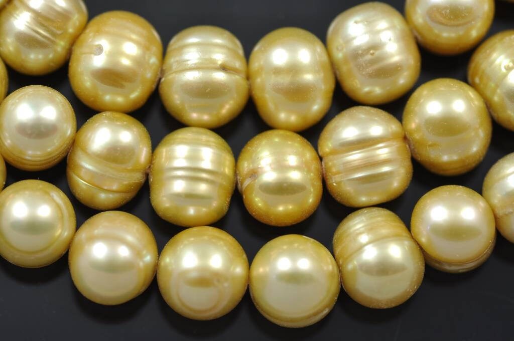 Round Potato Freshwater Pearls for Jewellery Making - Pearls 9 mm  Orange Gold