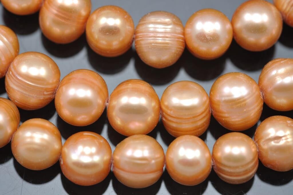 Round Potato Freshwater Pearls for Jewellery Making - Pearls 9 mm  Orange Gold