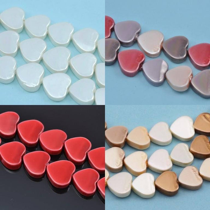 11mm Heart Sea Shell Faux Pearl Beads for Jewellery Making - 1 String