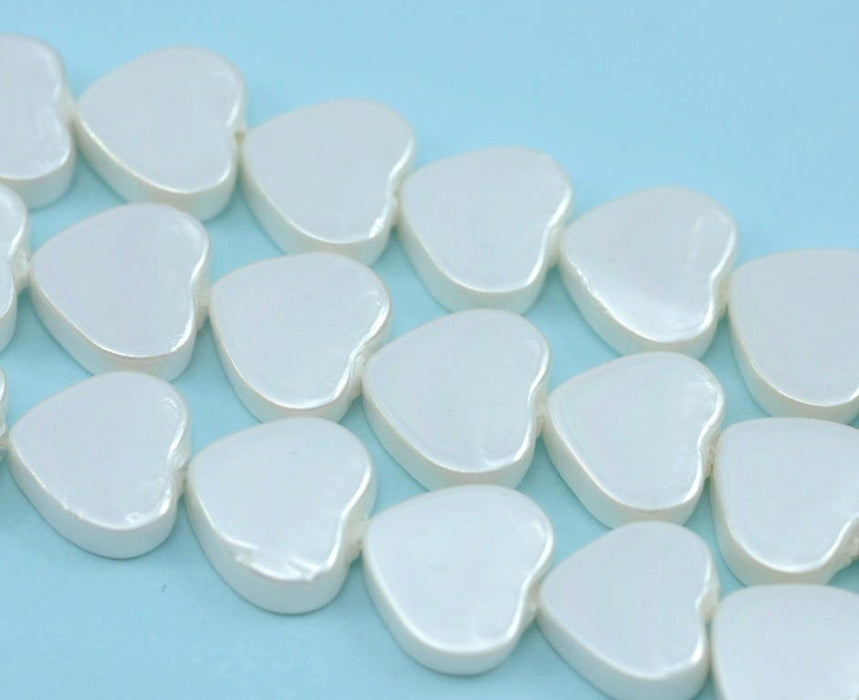 11mm Heart Sea Shell Faux Pearl Beads for Jewellery Making - 1 String