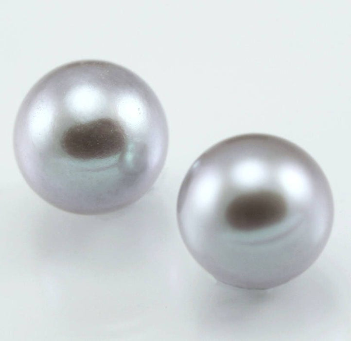 2x Silver Grey Half-drilled Round Freshwater Pearls AAA 7mm for Jewellery Making