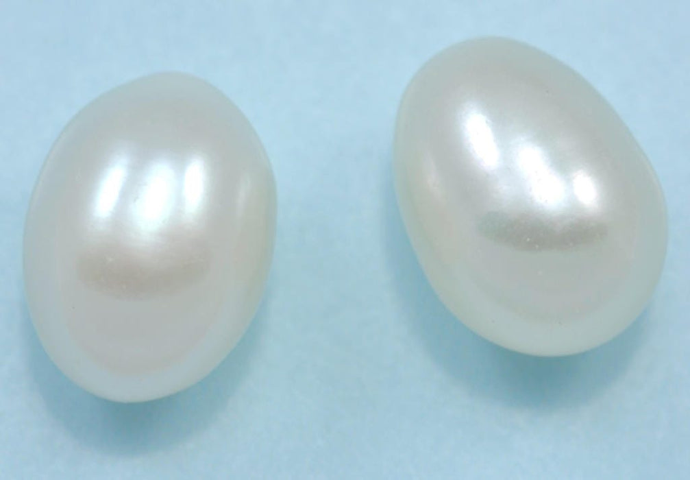 2x Ivory White Teardrop Oval Rice Half-drilled Freshwater Pearls Beads AAA