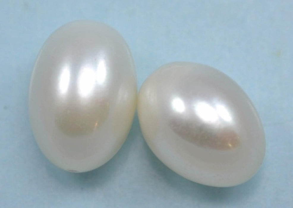 2x Ivory White Teardrop Oval Rice Half-drilled Freshwater Pearls Beads AAA