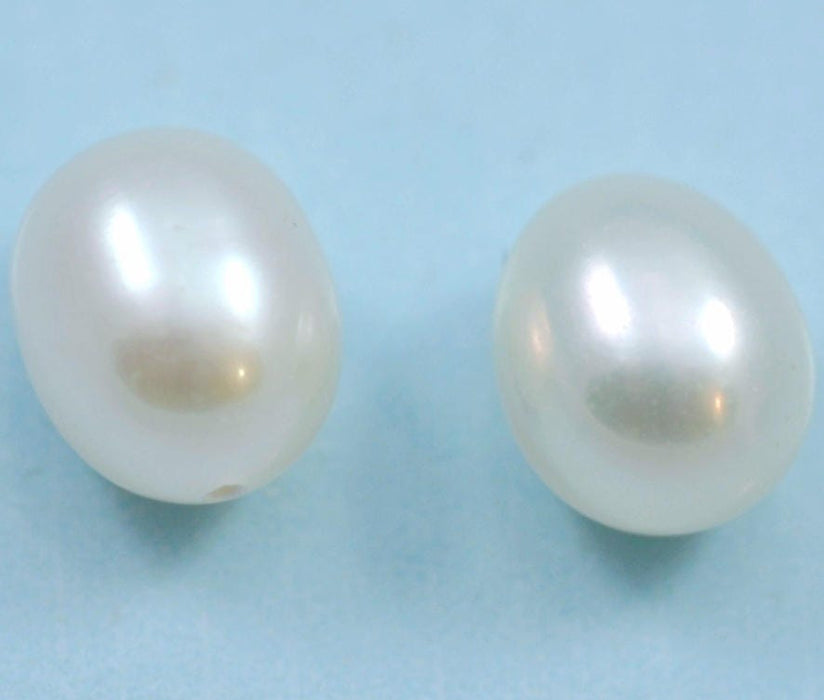 2x Ivory White Teardrop Oval Rice Half-drilled Freshwater Pearls Beads AAA