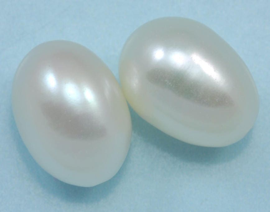 2x Ivory White Teardrop Oval Rice Half-drilled Freshwater Pearls Beads AAA