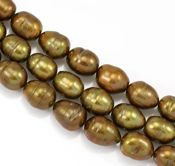 10 - 11 mm Brown Bronze Large chunky ringed oval rice freshwater pearl beads for Jewellery making