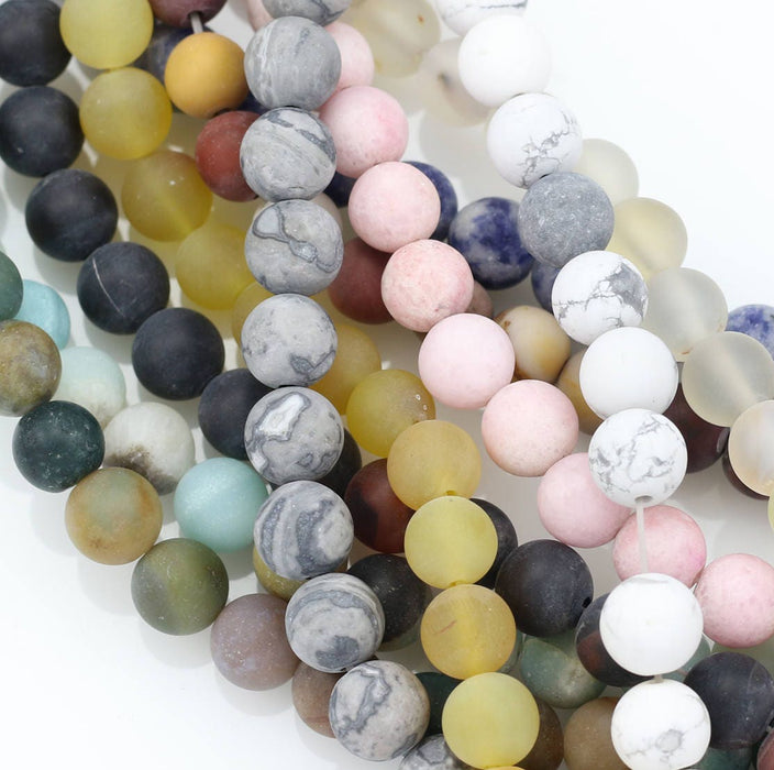 Frosted Gemstone Beads Semi-precious 8mm Round Matte beads for Jewellery Making - Craft Supplies - Natural Beads