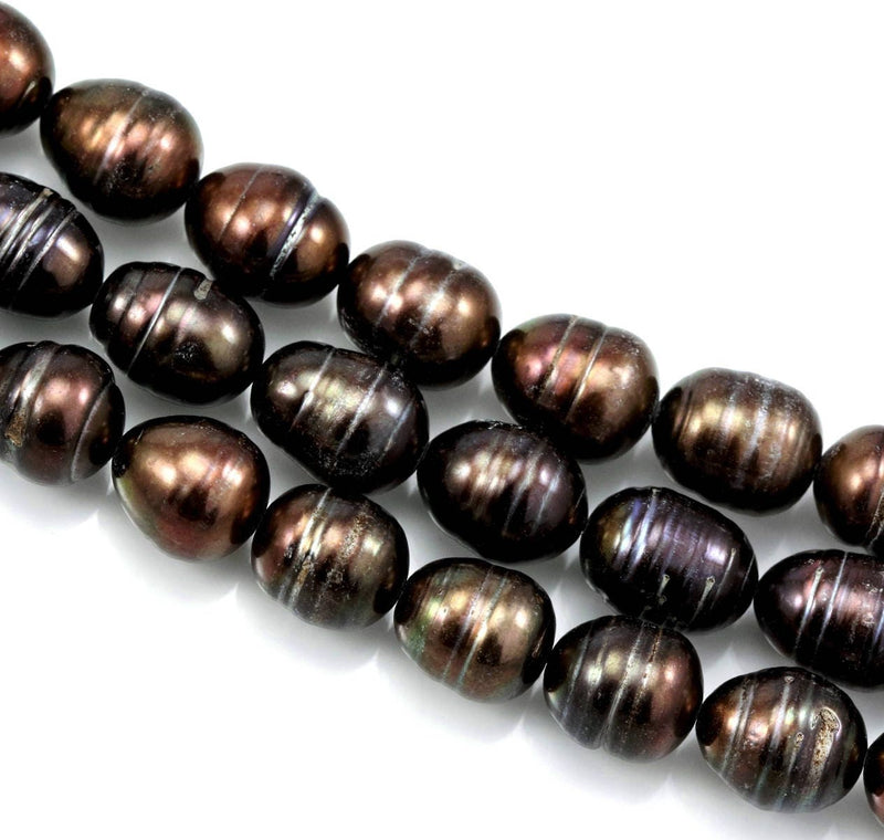 10 - 11 mm Brown Bronze Large chunky ringed oval rice freshwater pearl beads for Jewellery making