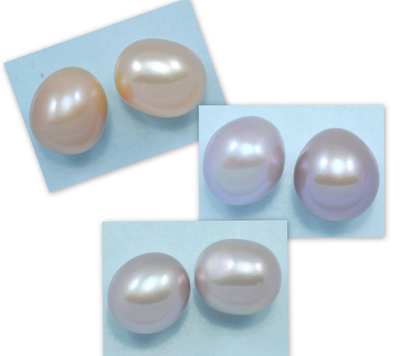 Half-drilled paired  Mauve /Peach or Pink Teardrop Oval Rice  Freshwater Pearls AAA- For making earrings or pendants