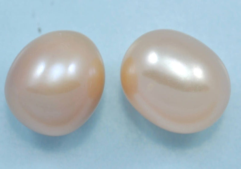 Half-drilled paired  Mauve /Peach or Pink Teardrop Oval Rice  Freshwater Pearls AAA- For making earrings or pendants