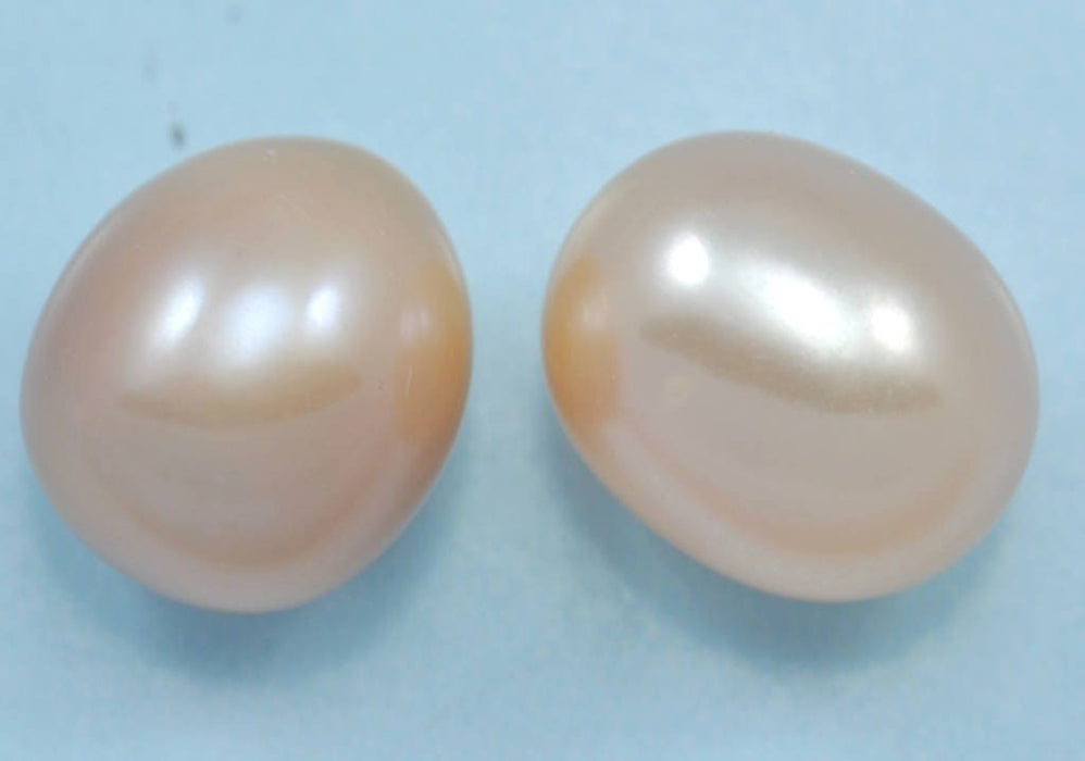 Half-drilled paired  Mauve /Peach or Pink Teardrop Oval Rice  Freshwater Pearls AAA- For making earrings or pendants