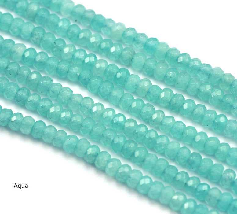 Blues, greens,  black and white 4 mm faceted rondelle agate semi-precious gemstone beads for Jewellery making .