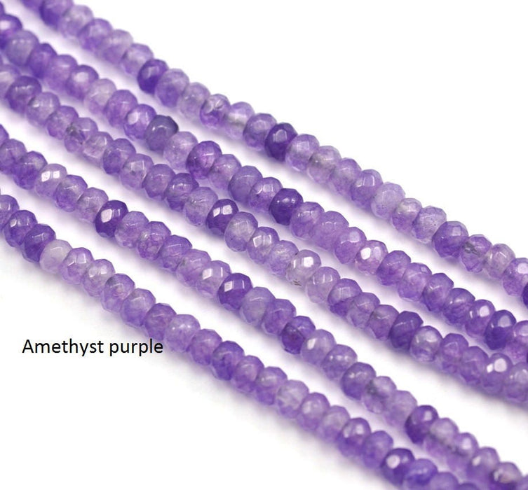 4 mm faceted rondelle agate semi-precious gemstone beads for Jewellery making , in a choice of Pinks , purples , reds and orange