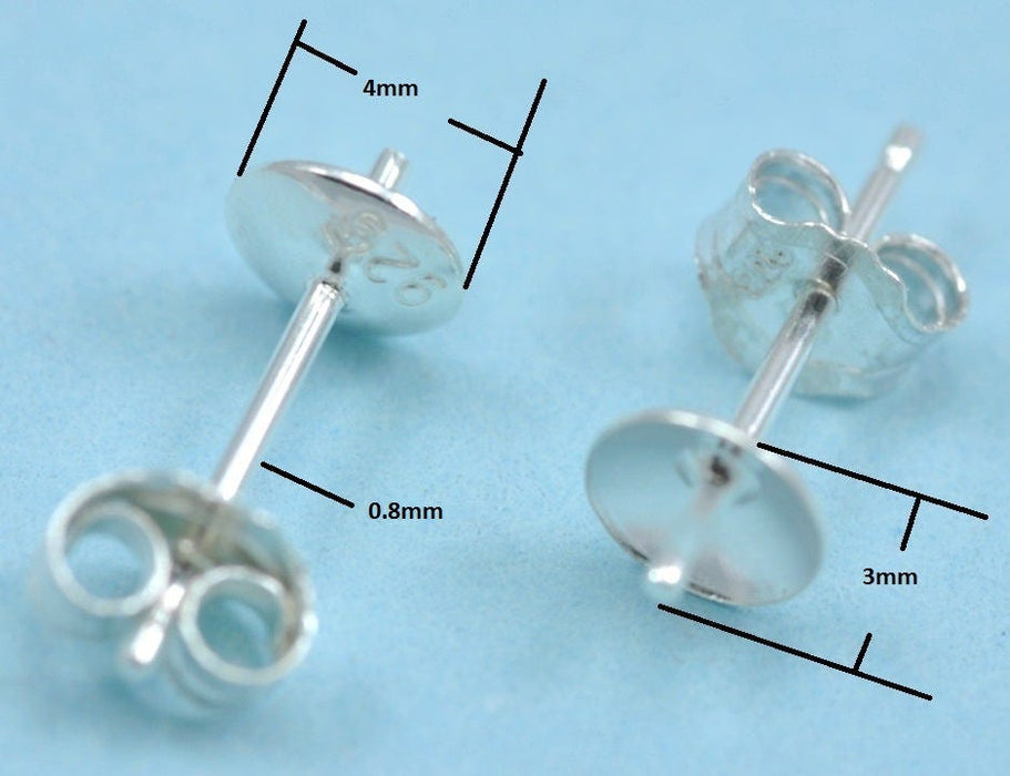 Earring Posts 3mm, 4mm and 5mm 925 Sterling Silver Bowl Stud Findings for Jewellery Making Craft