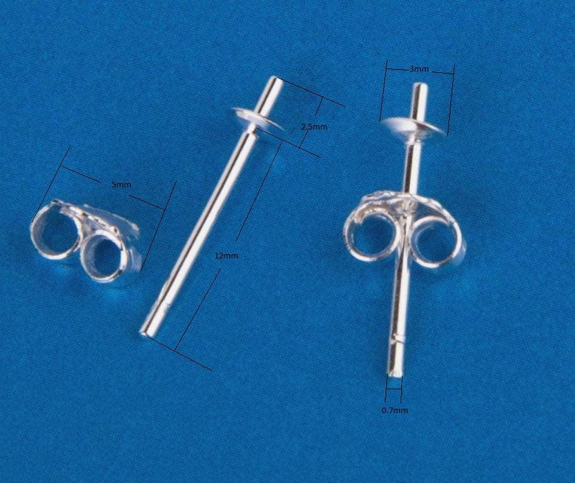 Earring Posts 3mm, 4mm and 5mm 925 Sterling Silver Bowl Stud Findings for Jewellery Making Craft