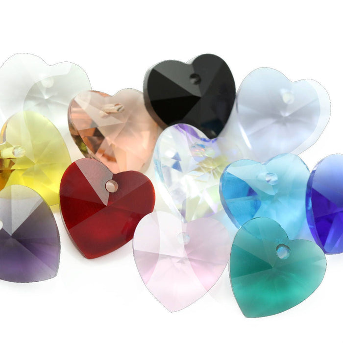 Pendant heart faceted cut glass crystal beads 14 mm for jewellery making and crafts . 12 in a pack