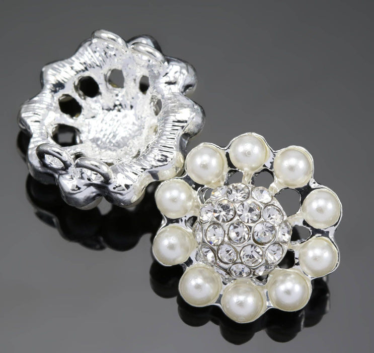 Rhinestone ivory faux pearl silver plated daisy connectors joiners 5x 2-strand