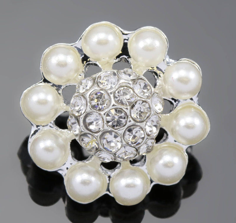 Rhinestone ivory faux pearl silver plated daisy connectors joiners 5x 2-strand
