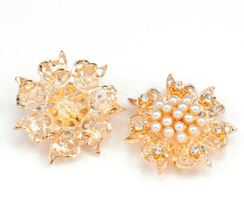 Silver , gold or rose gold plated 3 strand connectors , rhinestone diamante pearl flowers 5 per packet