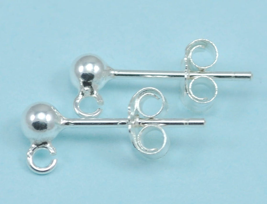 Solid 925 sterling silver ball earring posts and backs findings for jewellery making