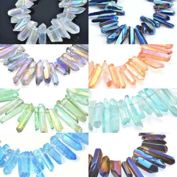 10 pcs  Raw Druzy Quartz  Shard Flame Aura Crystal Stick Gemstone Beads