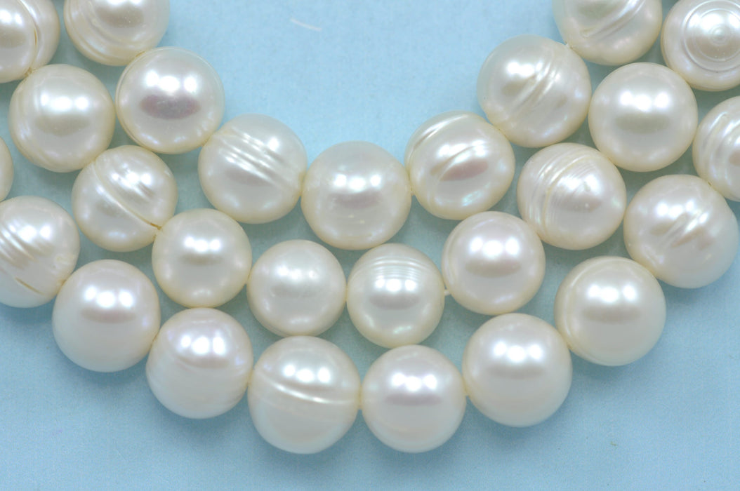 Ivory white round potato ringed freshwater pearls beads for jewellery making