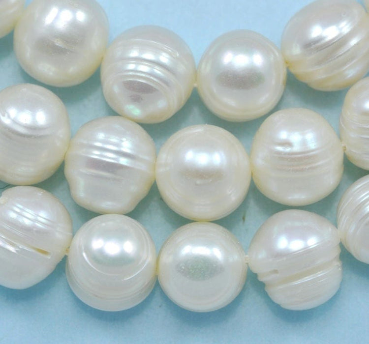 Ivory white round potato ringed freshwater pearls beads for jewellery making