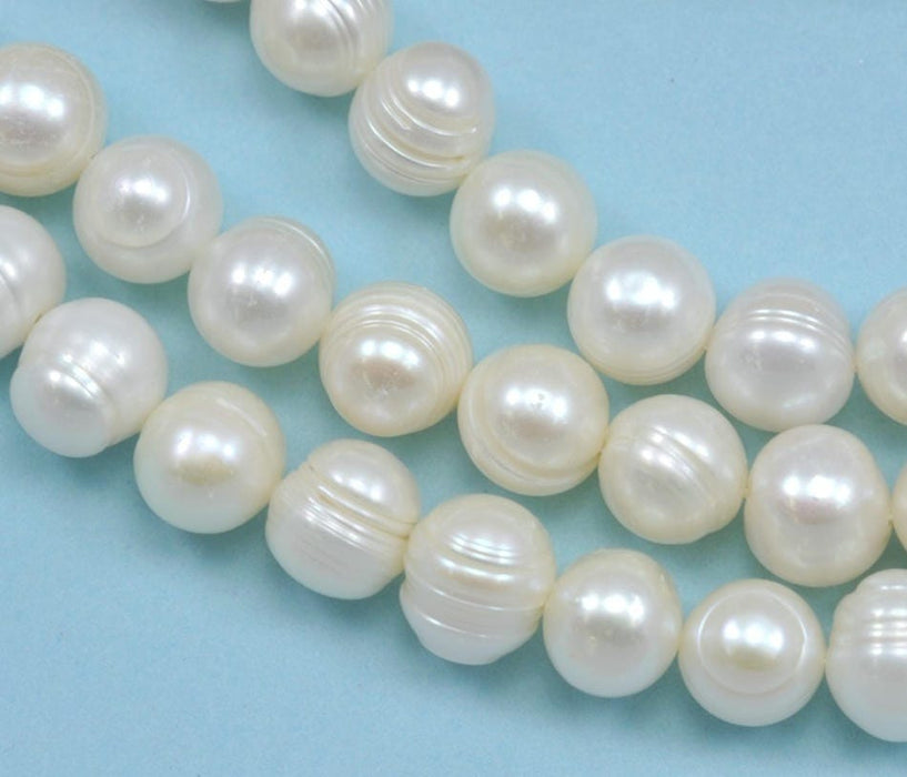 Ivory white round potato ringed freshwater pearls beads for jewellery making