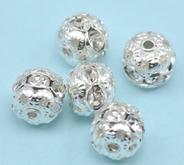 Rondelle Clear Rhinestone Crystal Diamante Silver Plated Spacers Beads