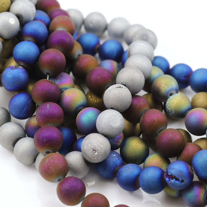 Titanium Coated Druzy Quartz Agate Round Gemstone Beads for Jewellery Making . Choose from small to large