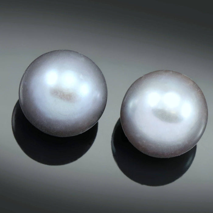 2x Silver Grey Half-drilled Round Freshwater Pearls AAA 7mm for Jewellery Making