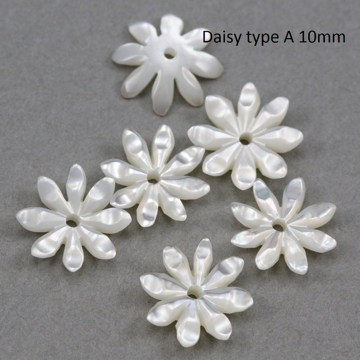 6x Ivory Cream Mother of Pearl Sea Shell Carved Flower Beads Jewellery Making