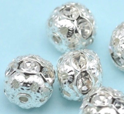 Rondelle Clear Rhinestone Crystal Diamante Silver Plated Spacers Beads