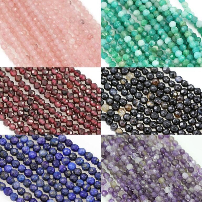 Size 3mm Faceted Round Semi-precious Gemstone Spacer Beads for Jewellery Making